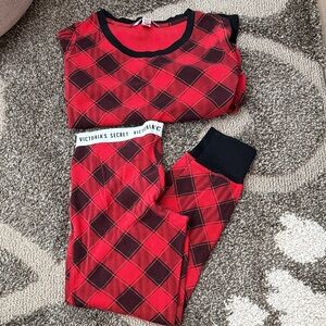 Victoria's Secret Red and Black Plaid Pajama Set. Size Med.